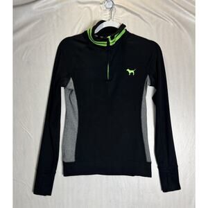 PINK Victoria's Secret Black Neon Green Athleisure Gym Girl Quarter Zip Size XS